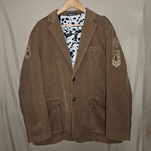 Affliction Other - Affliction Mens Corduroy Blazer Jacket Skull Patches Lined